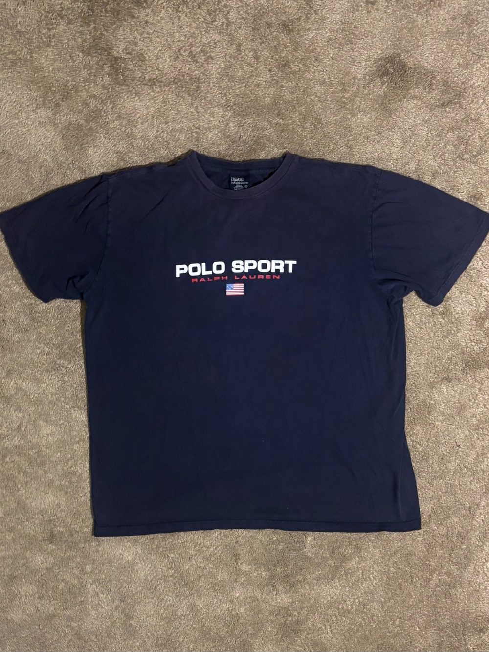 Vintage 90s Polo Sport Ralph Lauren Shirt Mens L Navy Spellout USA Flag T-Shirt